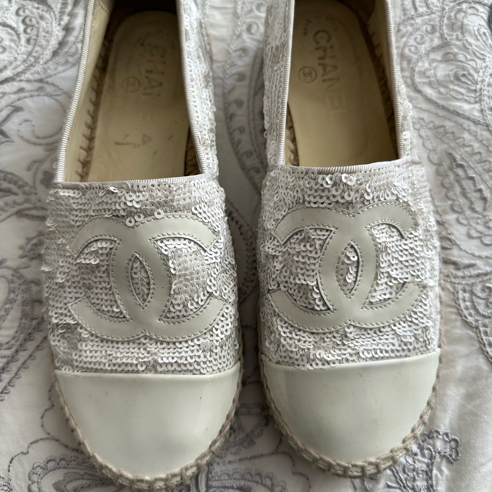 Chanel White Espadrilles with Intricate Embroidery
